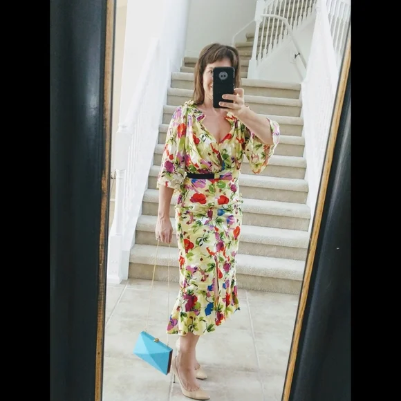 NWT SALONI olivia yellow floral midi dress yellow - Picture 5 of 12